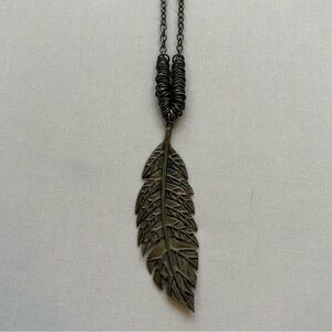 Garage Antique Pewter Colored Long Necklace with Feather Pendant